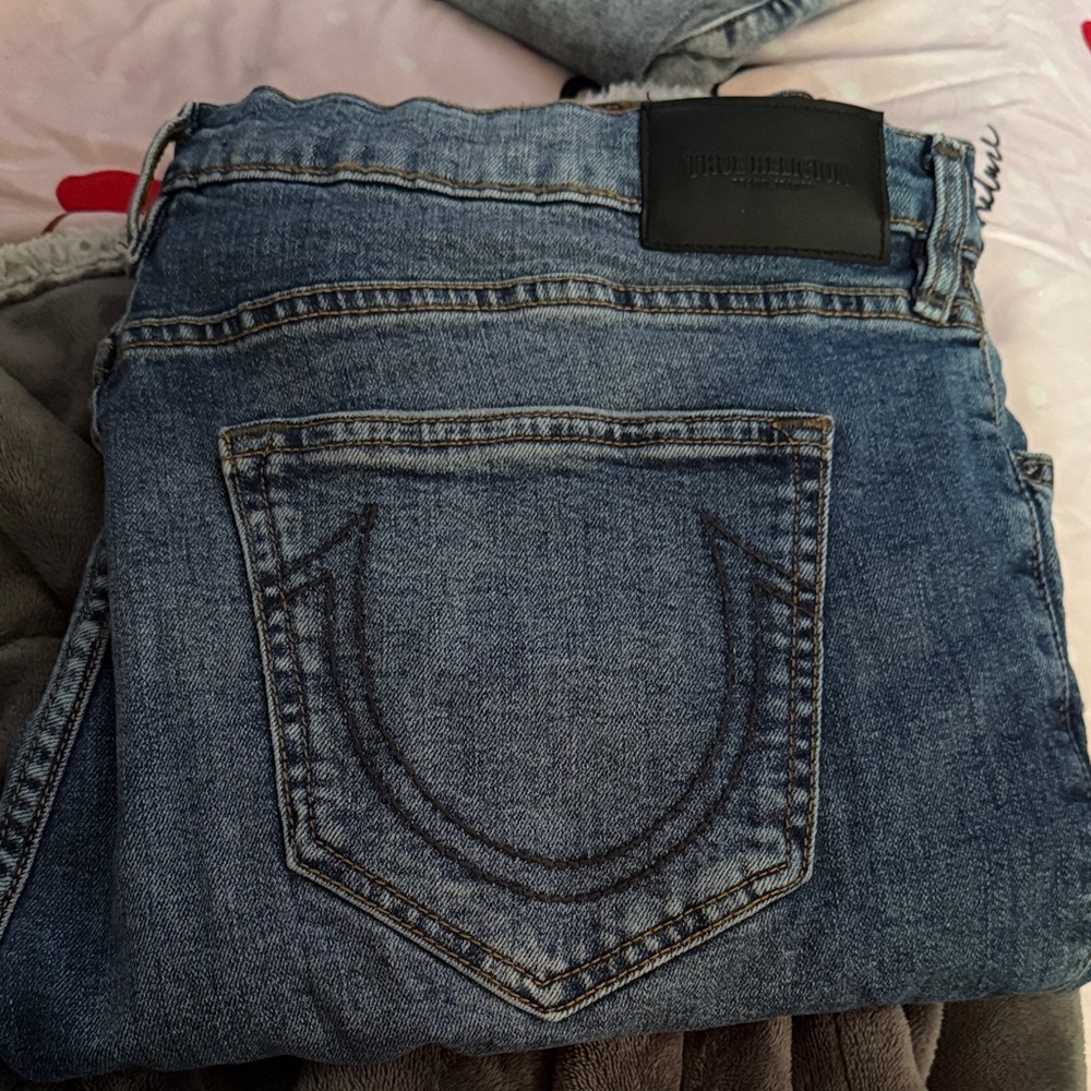 True Religion Medium Blue Denim Jeans with Black Patch